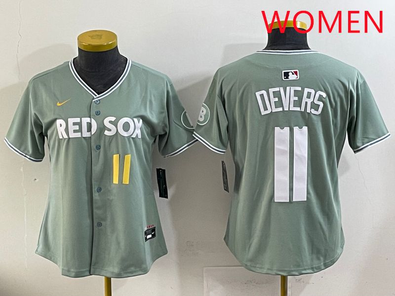 Women 2025 Boston Red Sox 11 Devers Light Green Joint Name Nike MLB Jersey style 16